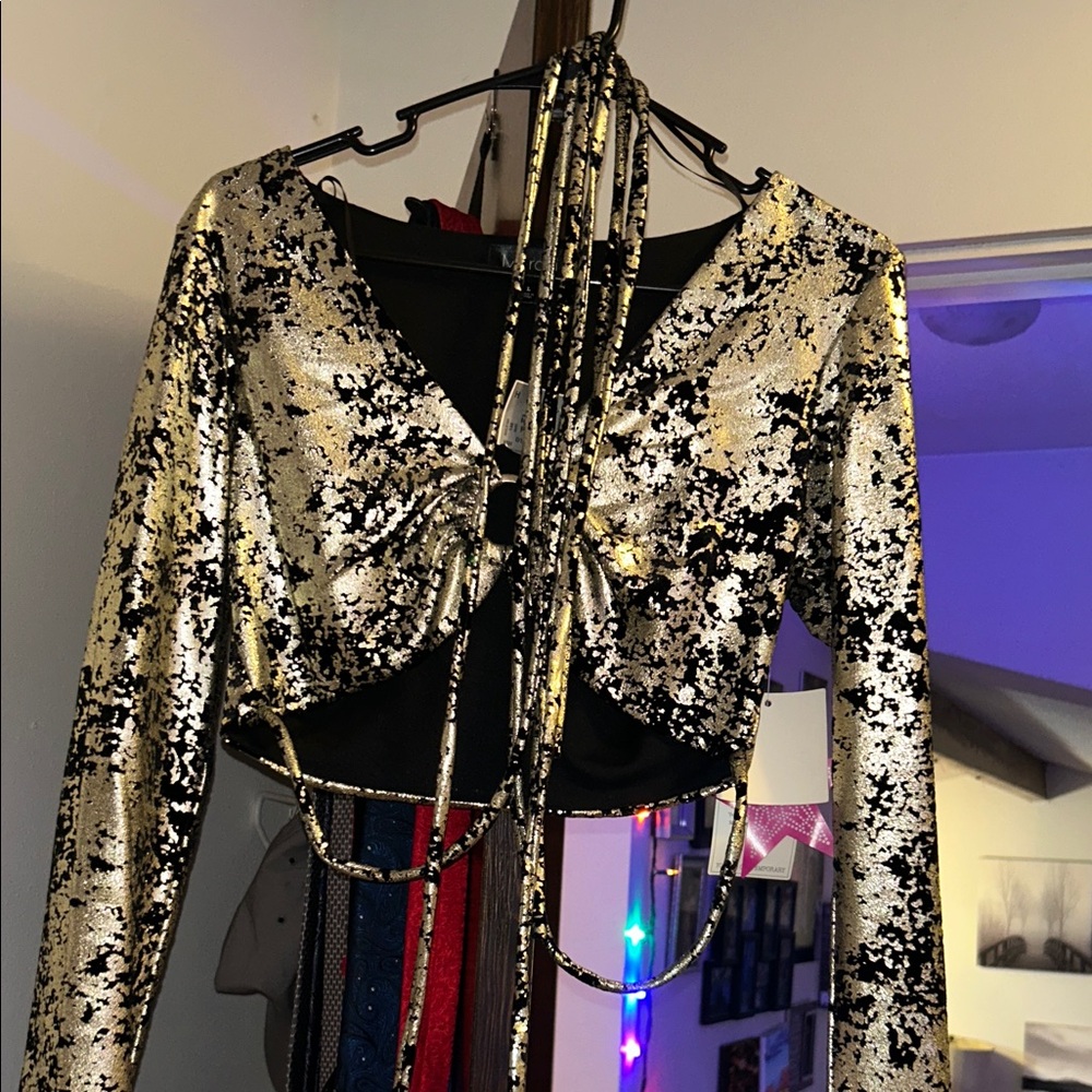 Meraki Gold and Black Sequin Crop Top